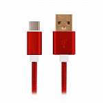Кабель USB - type C красный Moisture 2.1A ( металлическая оплётка + коннекторы)