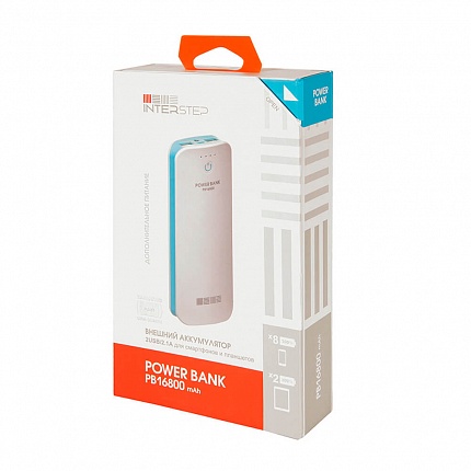 Внешний аккумулятор PB16800  мАч, 2USB/2A Li-Ion, бл/гл