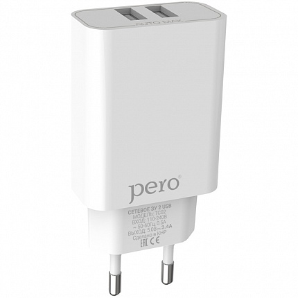 СЗУ PERO TC02 2USB 3.4A белый