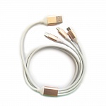 USB кабель 3в1 (iPhone 5 / micro USB / Type-C) 1.2м, белый, техупаковка